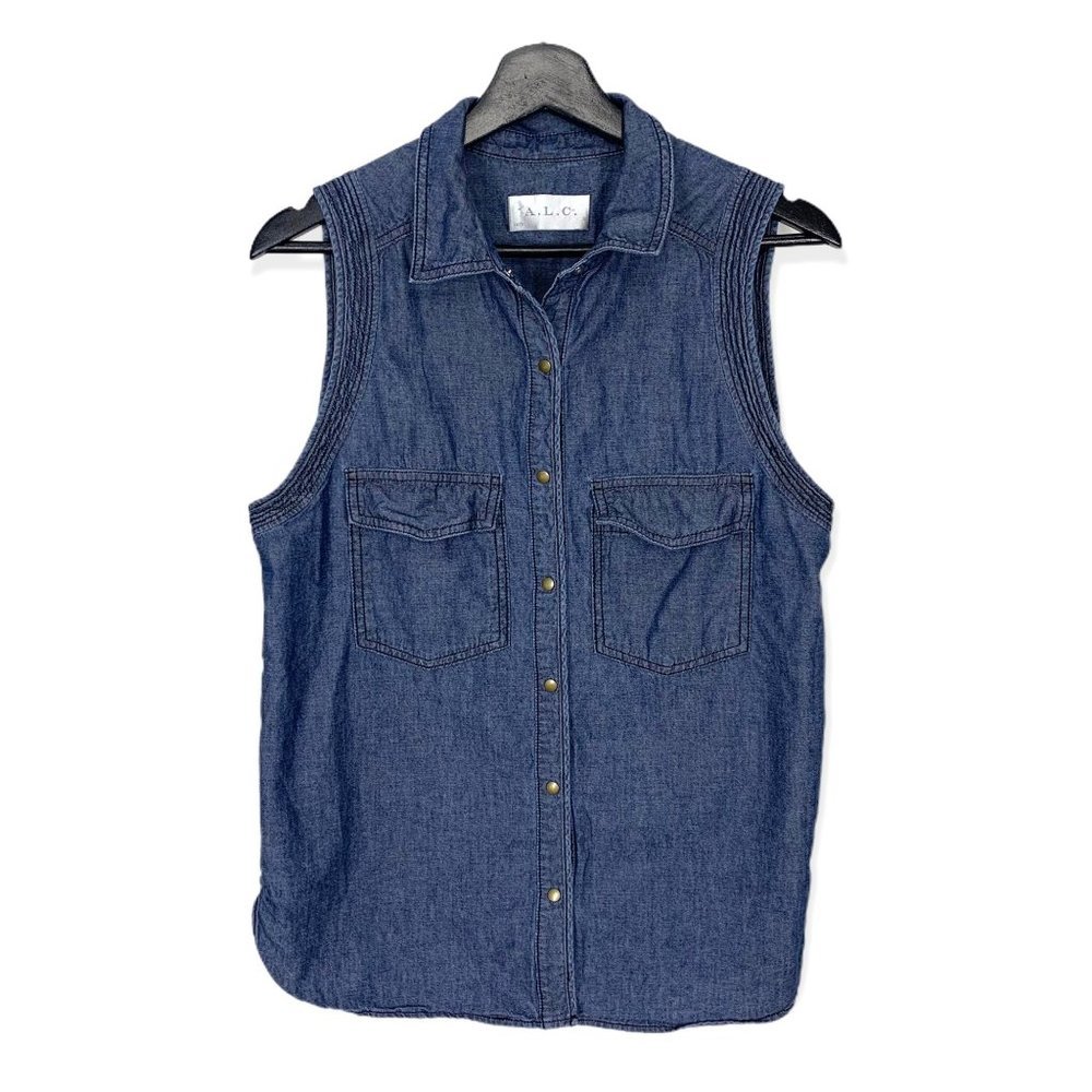 ALC Blue Chambray Sleeveless Button Up Top Medium
